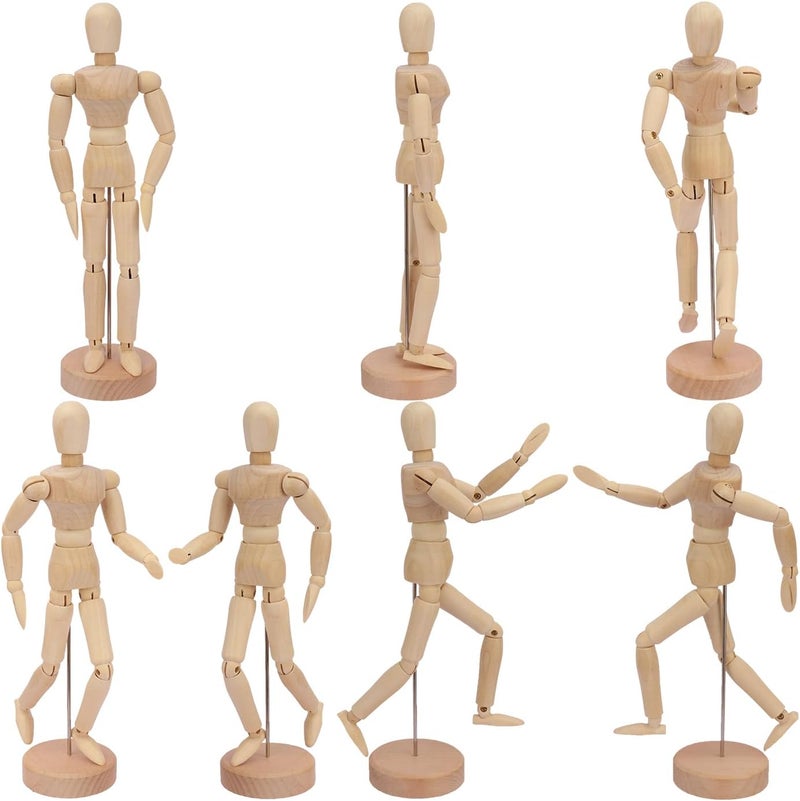IHDYPPEW 7 Pack 8 Inch Artists Wooden Manikin, Wood Poseable Mannequin, Wooden Drawing Mannequin, Wooden Drawing Models for Artists Mannequin, Photography Prop, Animation, Home - Image 1